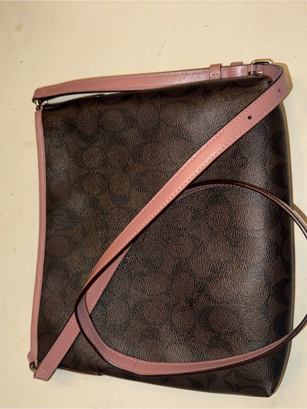 Coach Signature Brown Pink Trim Crossbody W/Adjustable Strap (Model F29210) - Picture 6 of 10